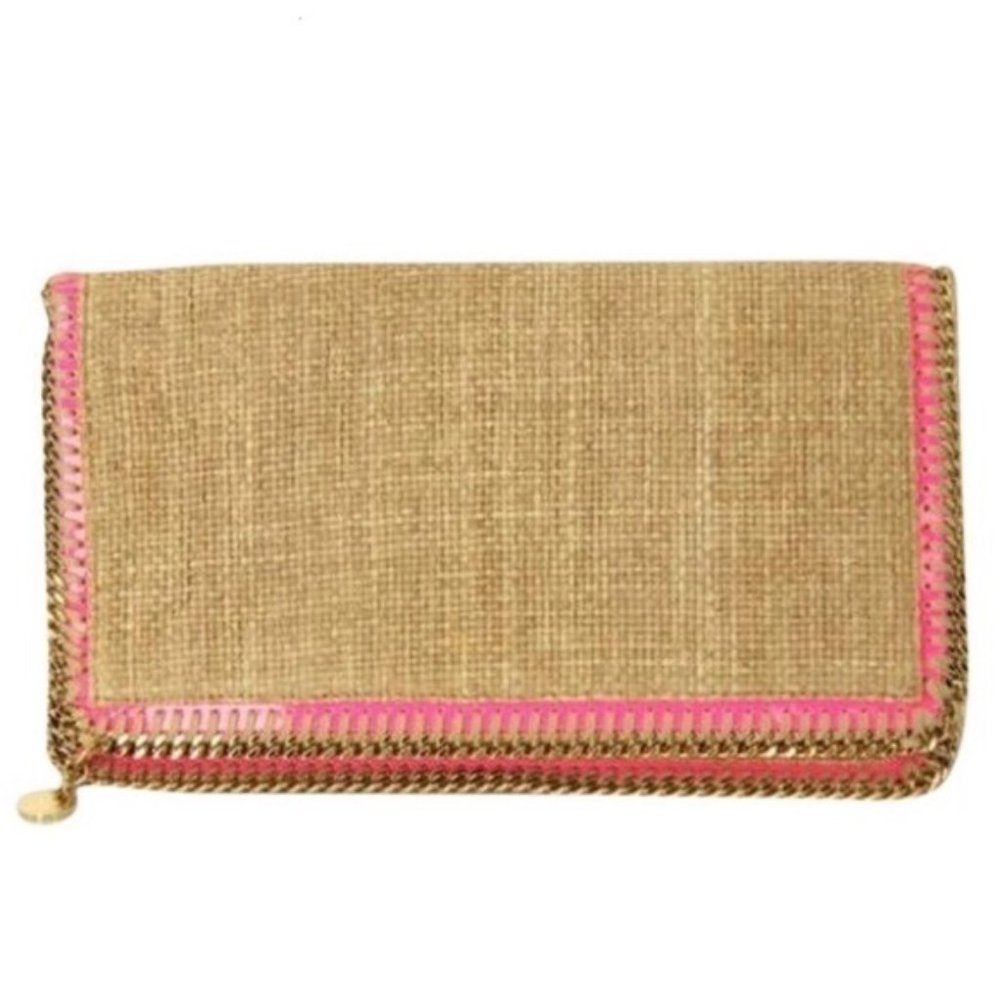 Stella McCartney Straw Raffia Fold Over Clutch